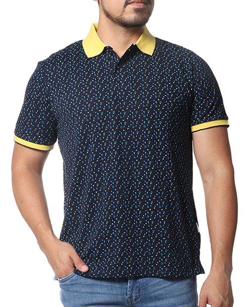 Camisa polo navy mini print geométrico para hombre