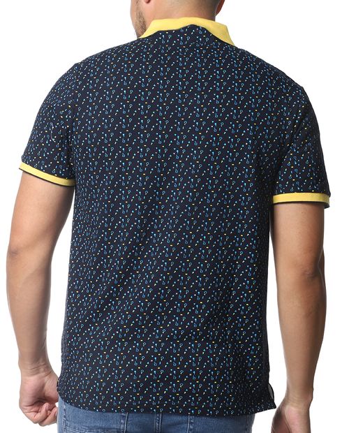 Camisa polo navy mini print geométrico para hombre