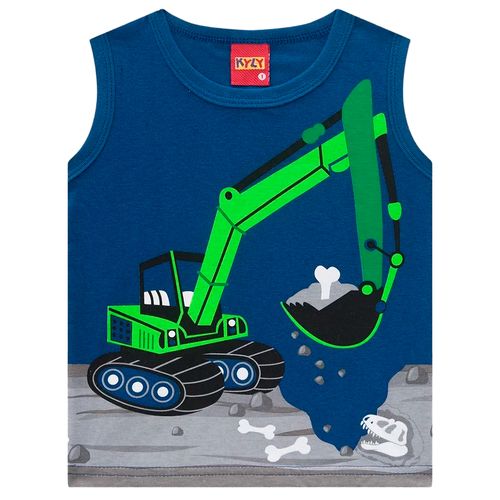 Camiseta azul con estampado de excavadora para niño