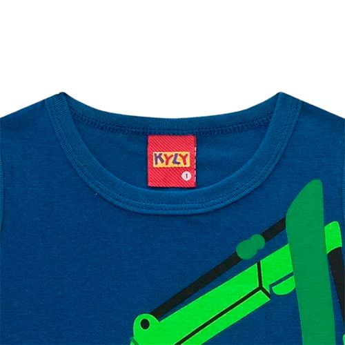 Camiseta azul con estampado de excavadora para niño