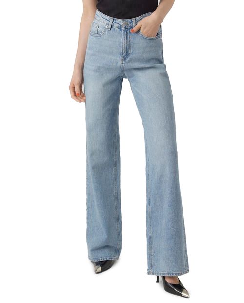 Jeans Vero Moda lavado claro wide leg de cintura alta con largo 32" para dama