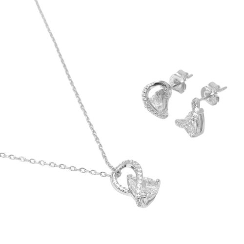 Set de aretes y cadena con dije de plata en plateado para mujer