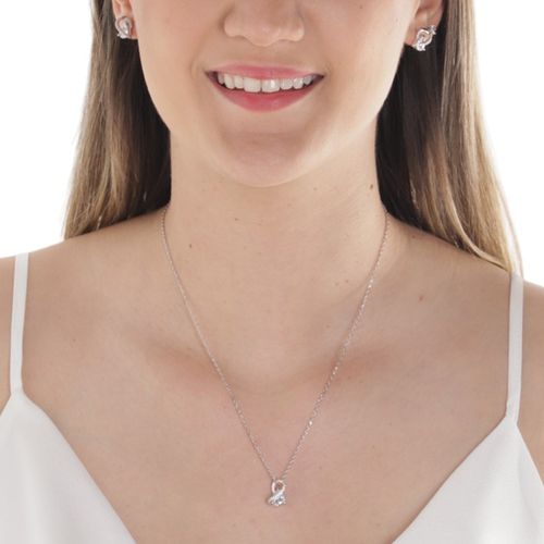 Set de aretes y cadena con dije de plata en plateado para mujer