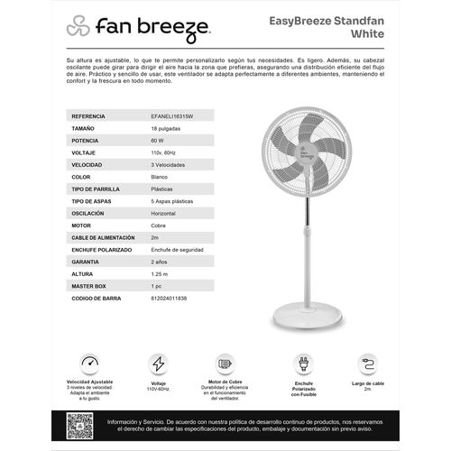 Ventilador de pedestal Fan Breeze 45 cm (18") blanco