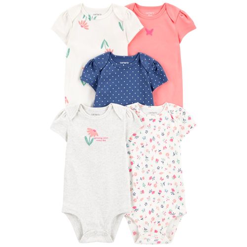 Set de 5 mamelucos multicolor con estampado de flores para bebé niña