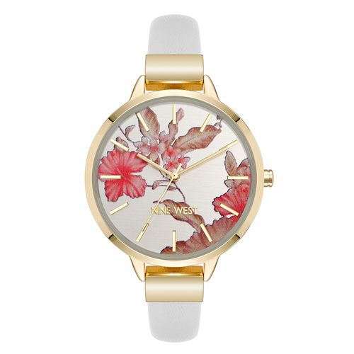 Reloj Nine West análogo de cuero blanco para mujer