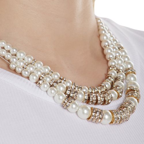 Collar triple con perlas 3cm -20" para mujer