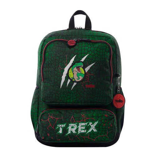 Mochila escolar tiranosaurio rex mediana verde