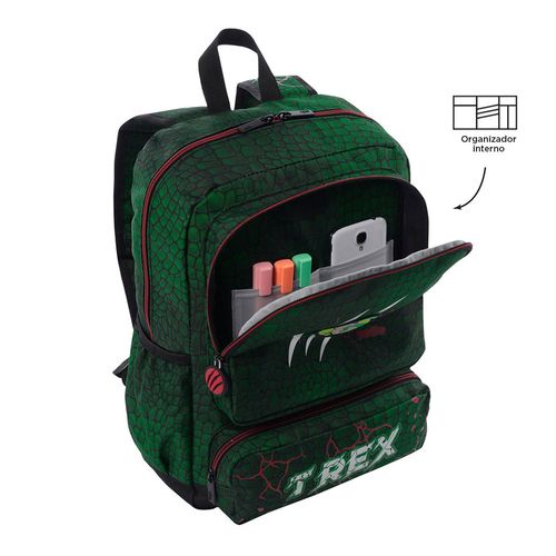 Mochila escolar tiranosaurio rex mediana verde