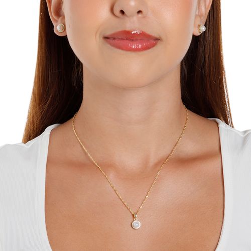 Set aretes y collar de plata en baño de oro 1mm-48.26 cm para mujer