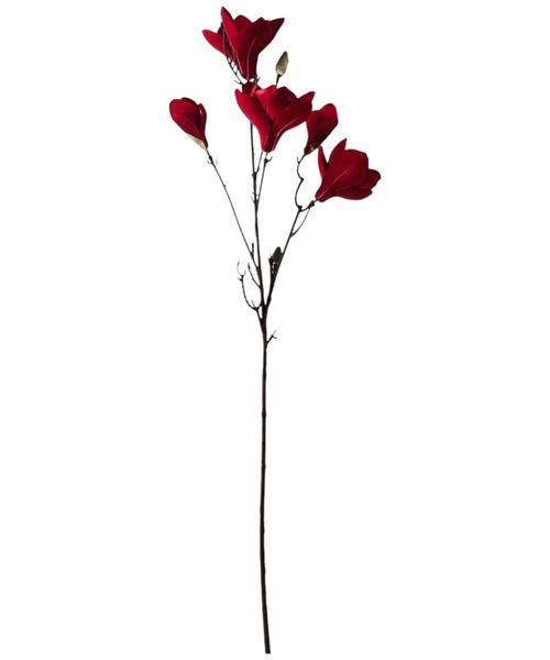 Rama decorativa de magnolias rojas 95 cm
