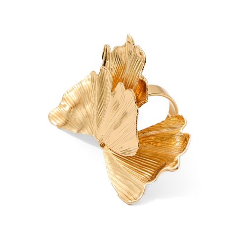 Anillo Sfera dorado con diseño de hojas Ginkgo