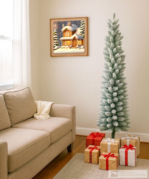 Árbol navideño nevado tipo lápiz 6 pies (182 cm) con 219 puntas