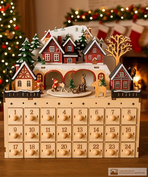 Calendario de adviento escena navideña con luz y música 29 x 12.5 x 28 cm