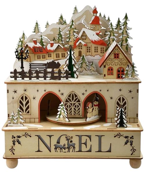 Villa navideña de madera con luz y música 22 x 12 x 25.5 cm