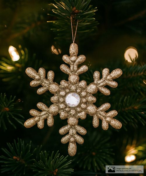 Adorno colgante decorativo copo de nieve champagne 10 cm