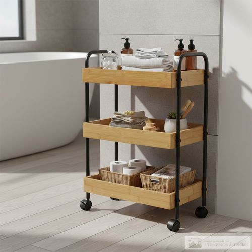 Carrito de bambú organizador de 3 niveles  50x28x70 cm