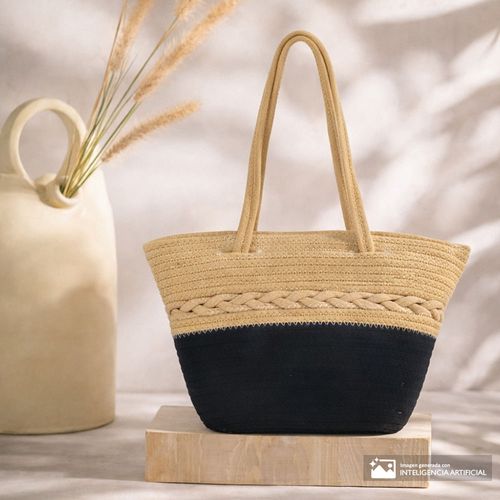 Cartera tote Sabrina beige/negro para mujer