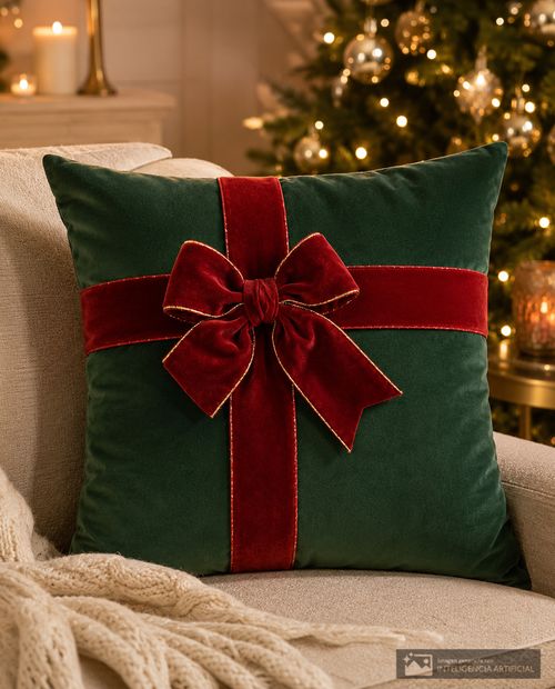 Cojín navideño verde con Chonga decorativo 45 x 45 cm