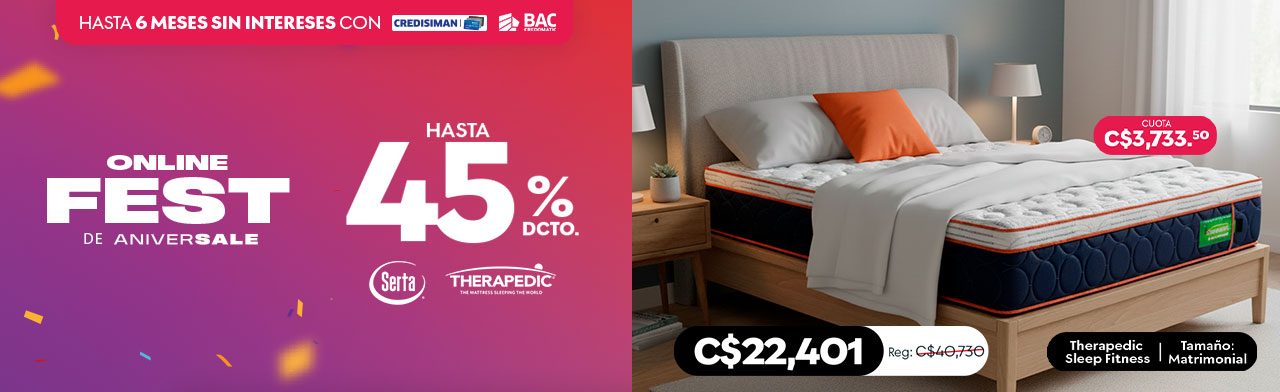 Serta, Therapedic camas y colchones hasta 45% de descuento