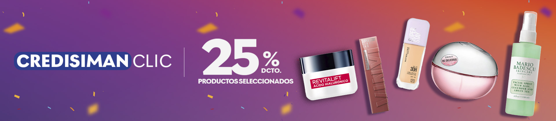 Cosmeticos  y fragancias 25% de descuento con CREDISIMAN